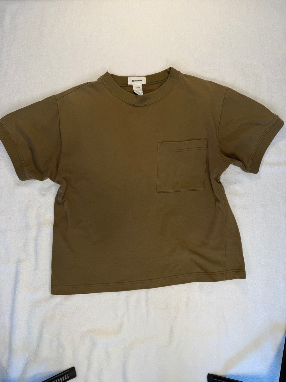 Vintage St Michael Olive Brown Boxy Pocket Tee Womens M/L Minimalist Cotton